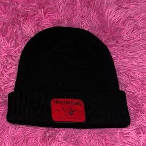 True Religion Knit Logo Patch Black Beanie